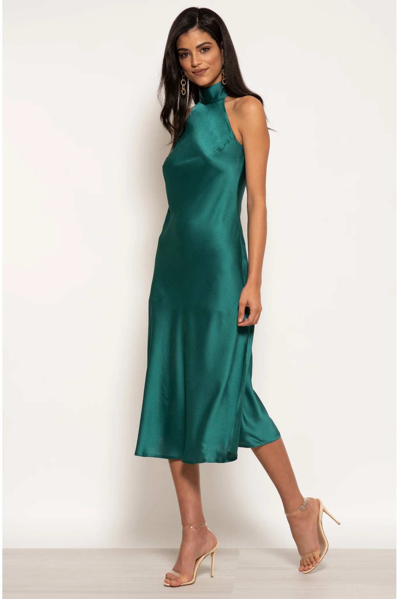 Halterneck Satin Midi Dress UTSS20011