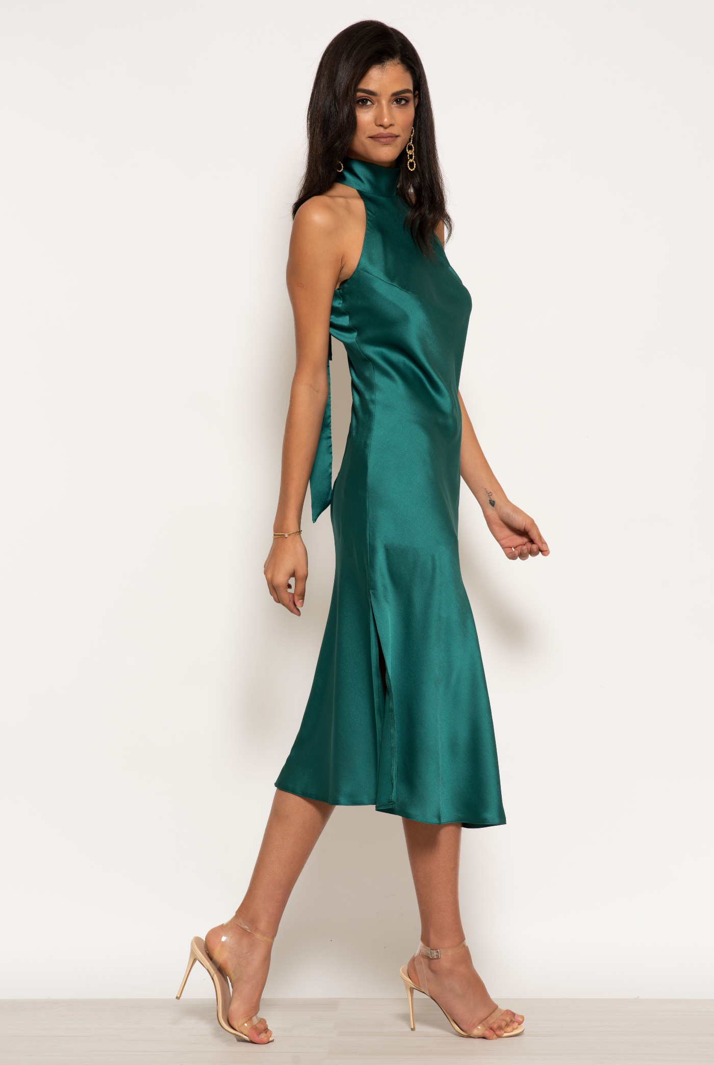 Halterneck Satin Midi Dress UTSS20011