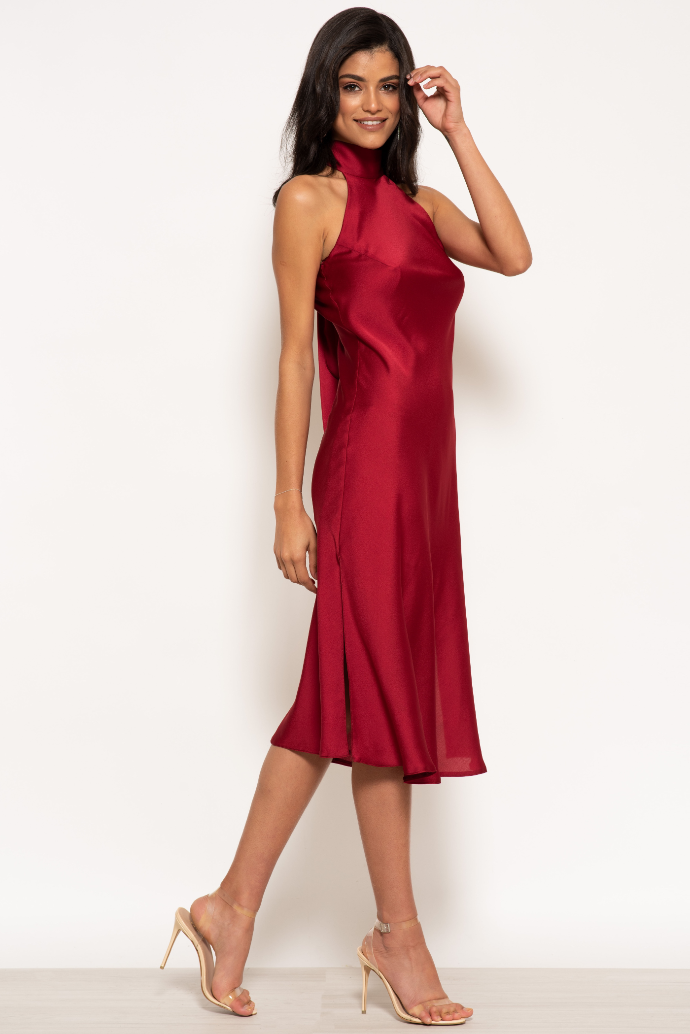 Halterneck Satin Midi Dress UTSS20011