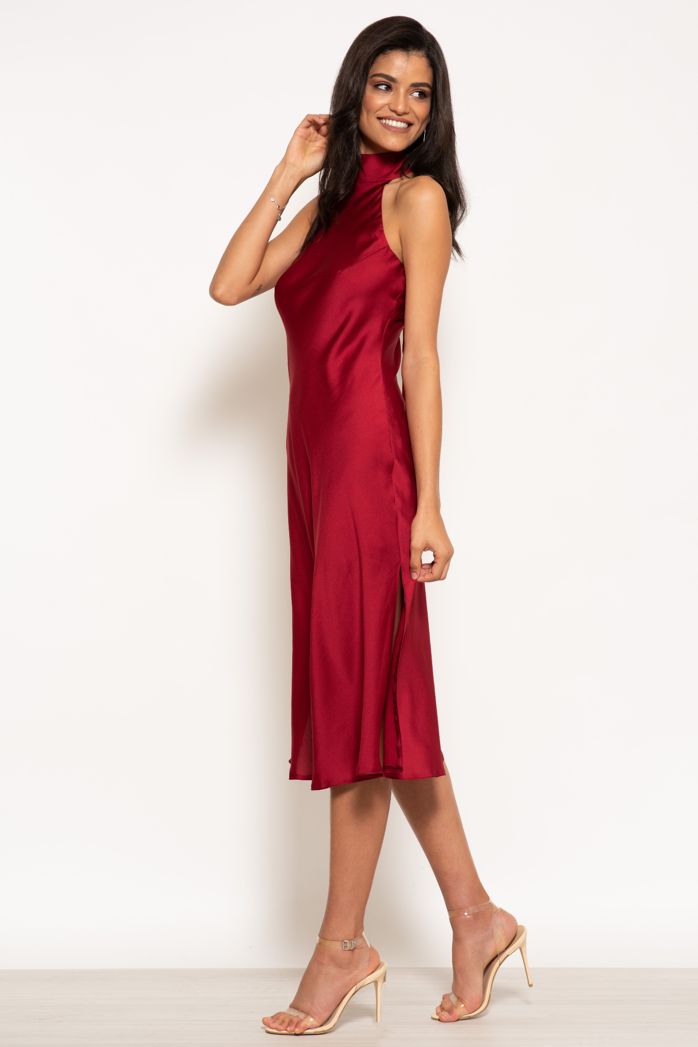 Halterneck Satin Midi Dress UTSS20011