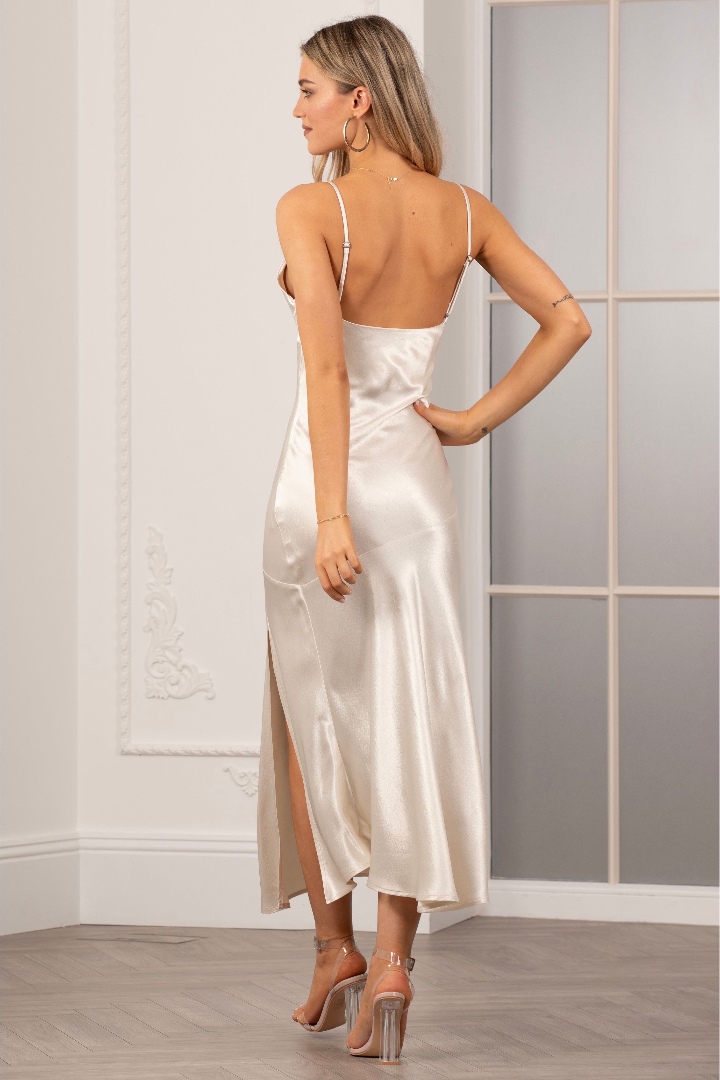 Satin Cami Midi Dress With Split Front UTSS22011