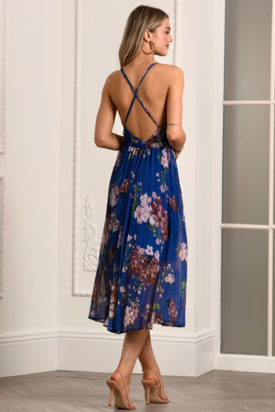 Floral Print Pleated Wrap Body Midi Dress UTSS22019