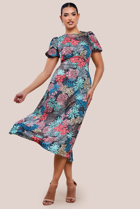 Floral Print Midi Dress With Short Sleeve UTSS23011