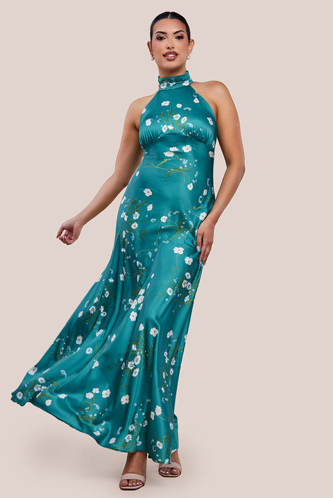 Floral Print Satin Maxi Dress by Urban Touch