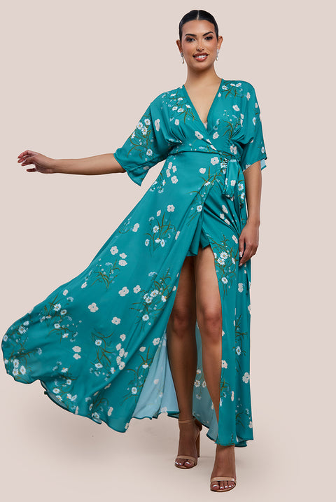 Floral Print Wrap Maxi Dress by Urban Touch