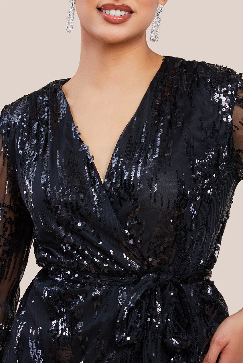 Long Sleeve Sequin Wrap Dress UTAW23011