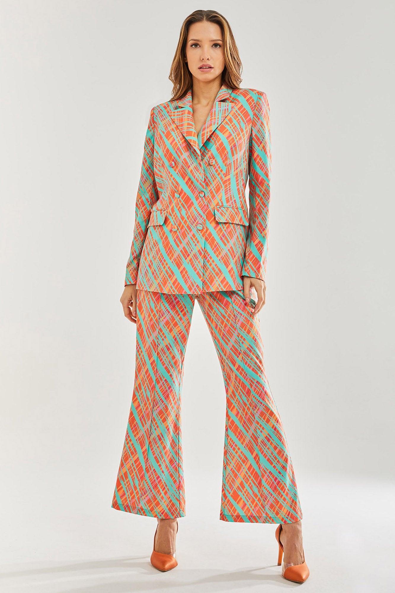 Relaxed Orange Scribble Print Blazer D10-LIQ21-281