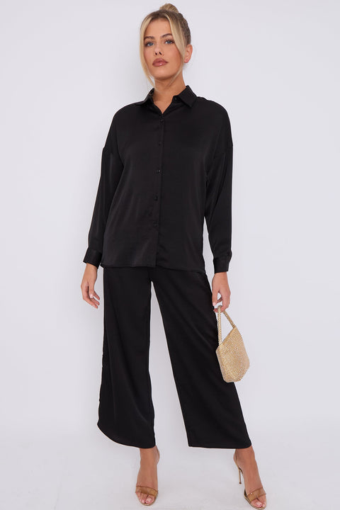 Black Brushed Satin Shirt by LOVE SUNSHINE