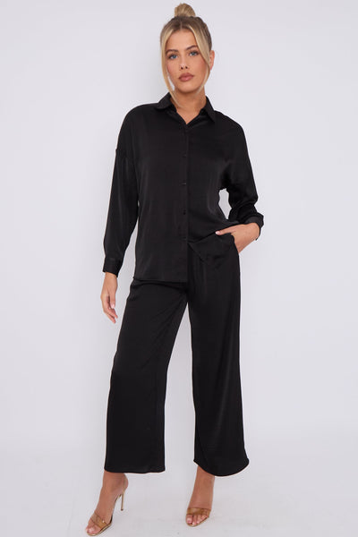 Black - Black Brushed Satin Trousers by LOVE SUNSHINE