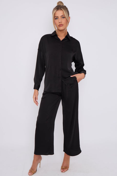 Black Brushed Satin Trousers by LOVE SUNSHINE