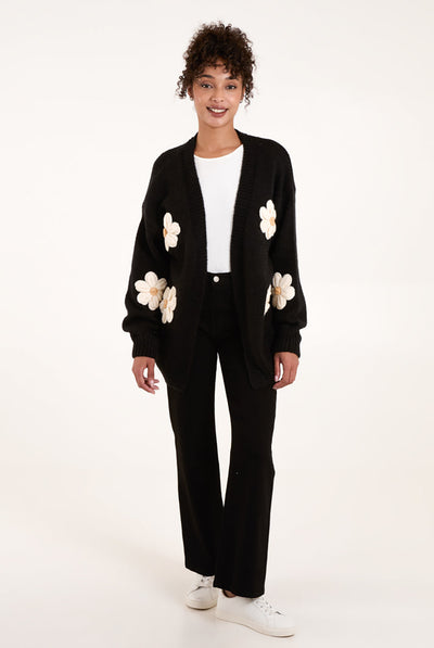 Black - Daisy Large Flower Cardigan by Blue Vanilla