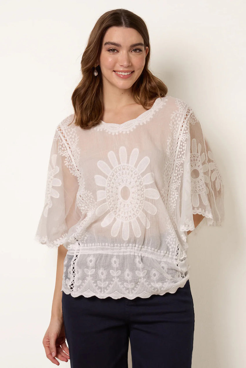 Sun Flower Lace Sleeve Blouse WF5407BV014