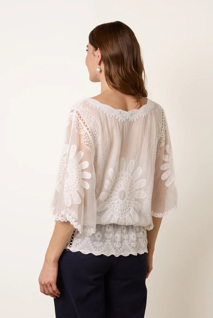 Sun Flower Lace Sleeve Blouse WF5407BV014