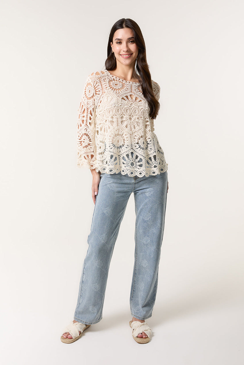 Crochet Top With Flared Sleeves WF5417BV001