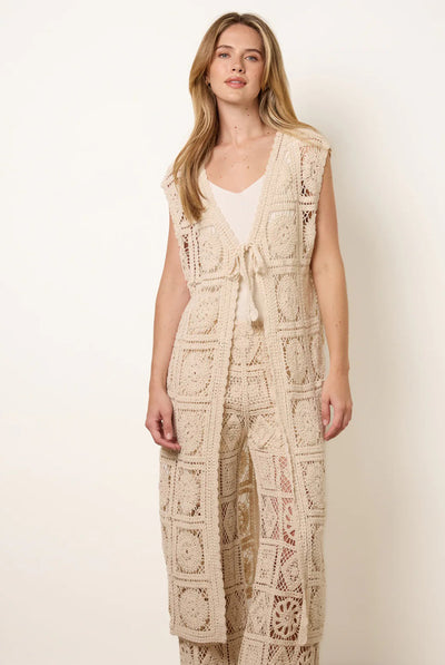 Beige - Crochet Detailed Tie Front Cardigan by Blue Vanilla