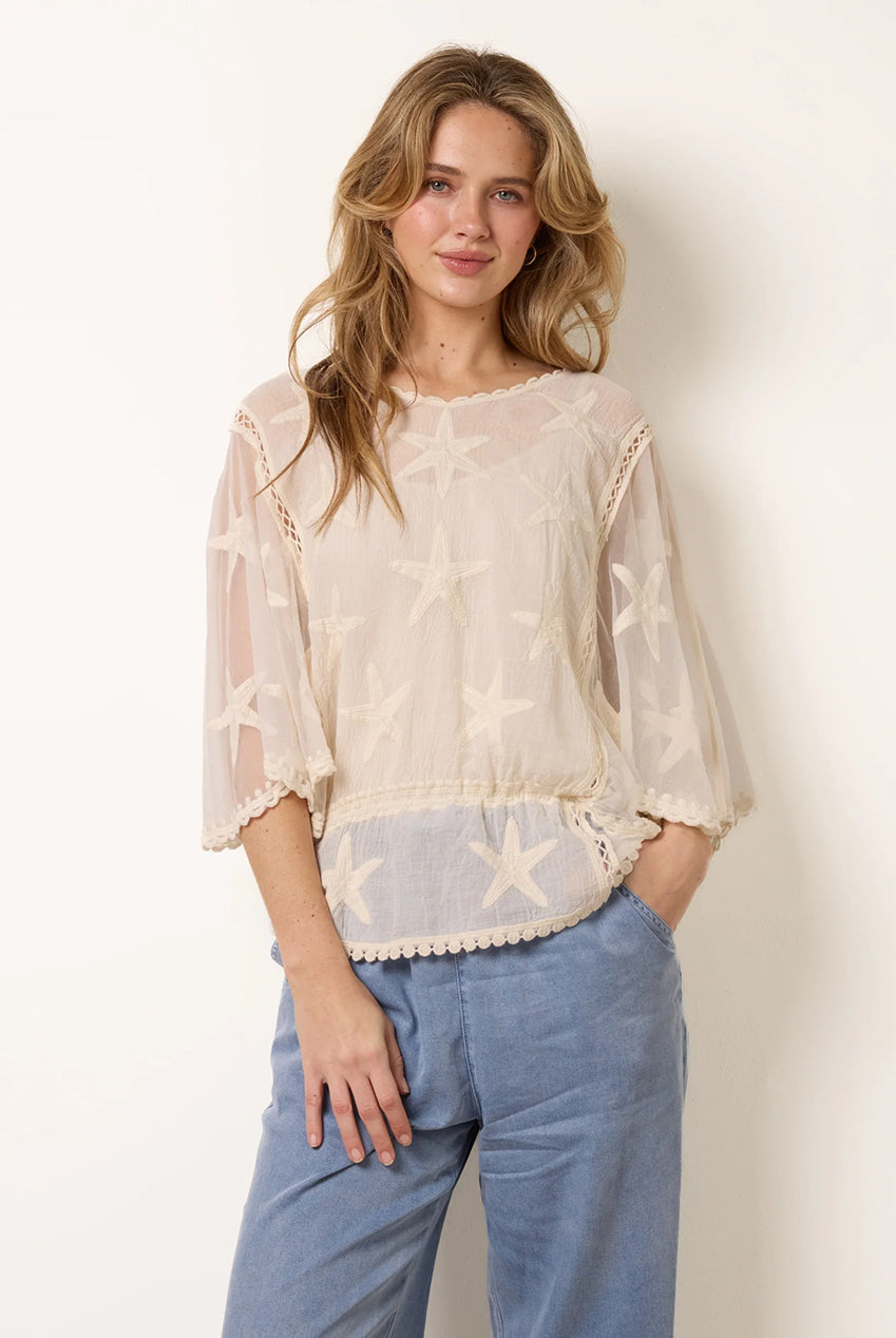 Star Fish Embroidered Butterfly Sleeve Blouse WF5761BV001