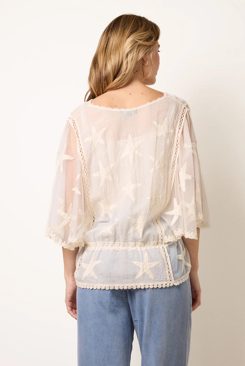 Star Fish Embroidered Butterfly Sleeve Blouse WF5761BV001