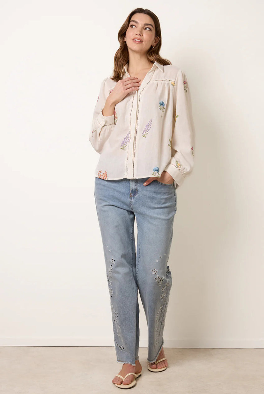 Long Sleeve Embroidered Button Front Blouse WF5765BV001