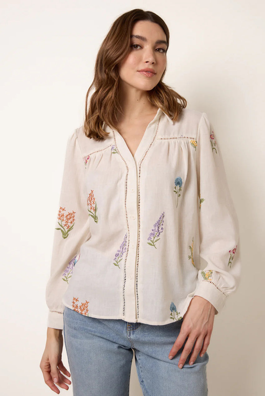 Long Sleeve Embroidered Button Front Blouse WF5765BV001