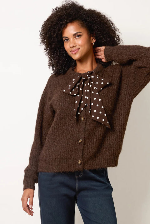 Pussybow Detail Knitted Cardigan by Blue Vanilla