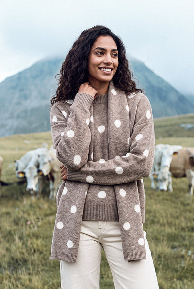 Mocha - Polka Dot Knit Jumper With Scarf by Blue Vanilla