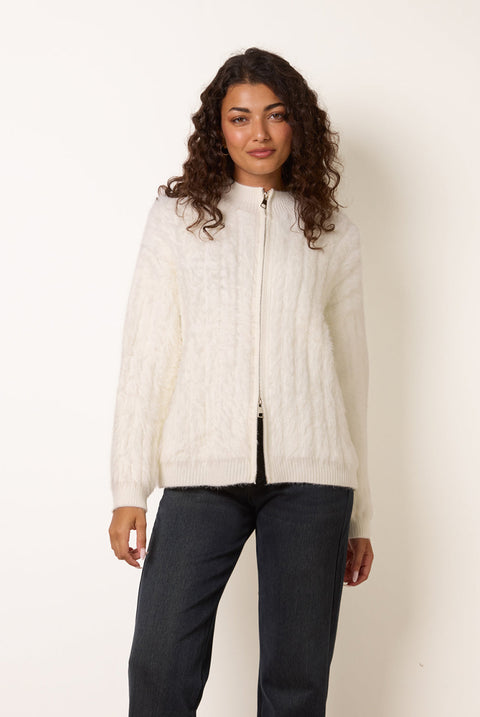 Textured Zip Through Knit Cardigan by Blue Vanilla