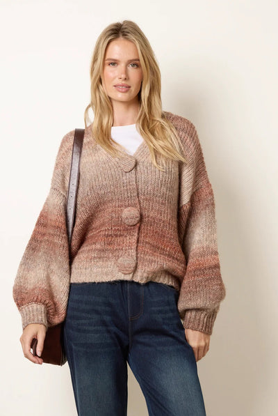 Brown - Stripe Pattern Cardigan by Blue Vanilla