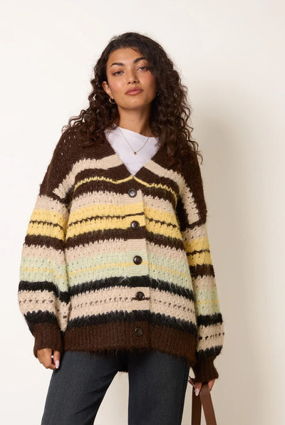 Chocolate - Stripe Pattern Cardigan by Blue Vanilla