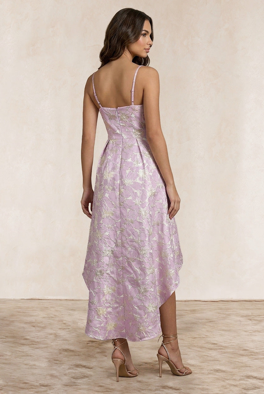 Cami Floral Jacquard Dip Hem Dress In Lilac WX23844LIL