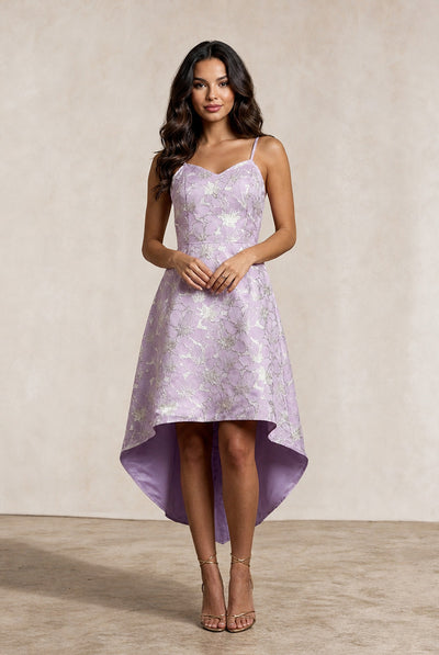 Pink - Cami Floral Jacquard Dip Hem Dress In Lilac by Chi Chi London