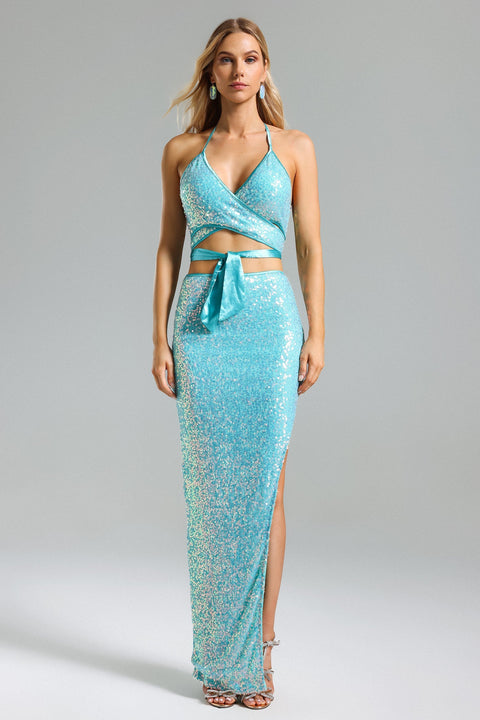 Werko Sequins Strappy Slit Dress by Bella Barnett