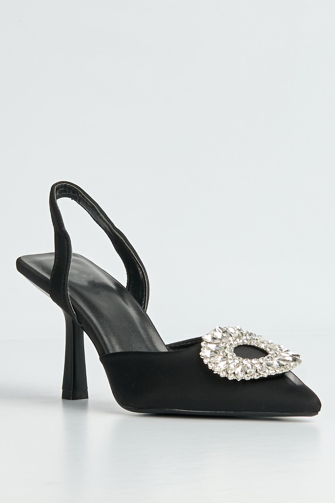 Gia Diamante Broach Slingback Court Shoes In Black 503-26-BLK