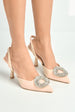 Gia Diamante Broach Slingback Court Shoes In Nude by Miss Diva