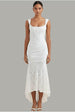 White Mermaid Ruched Waist Sleeveless Flared Hem Midi Dress by Avinci