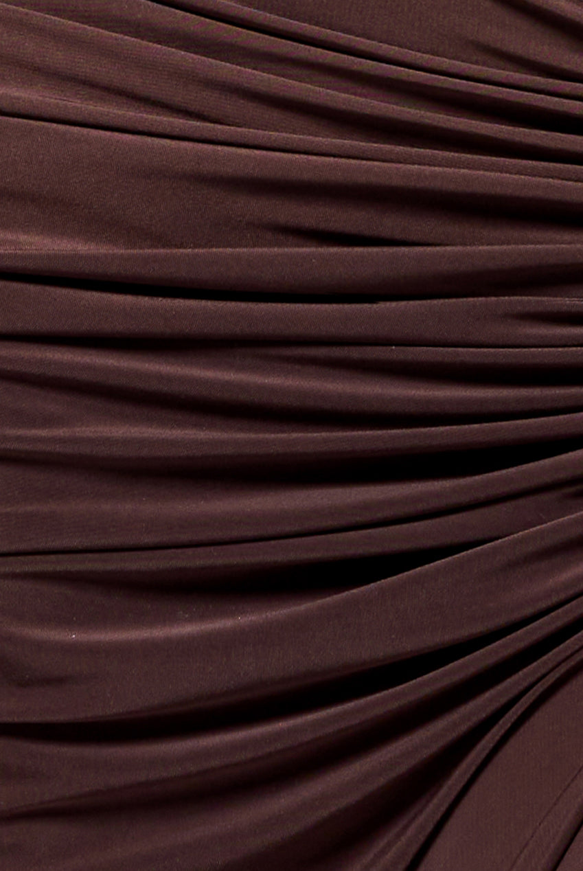 Super Split Front Drawstring Maxi Skirt - Brown SK60