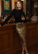 Sequin Midi Skirt In Black Gold by Angeleye