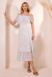 White Ditsy Mesh Bardot Maxi Dress by Angeleye