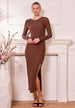 Midi Bodycon Dress In Brown Metallic by Angeleye