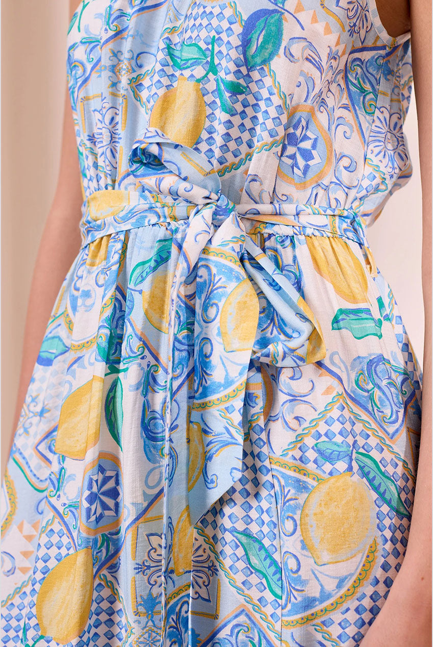 Blue Halterneck Maxi Dress With Lemons Y042585