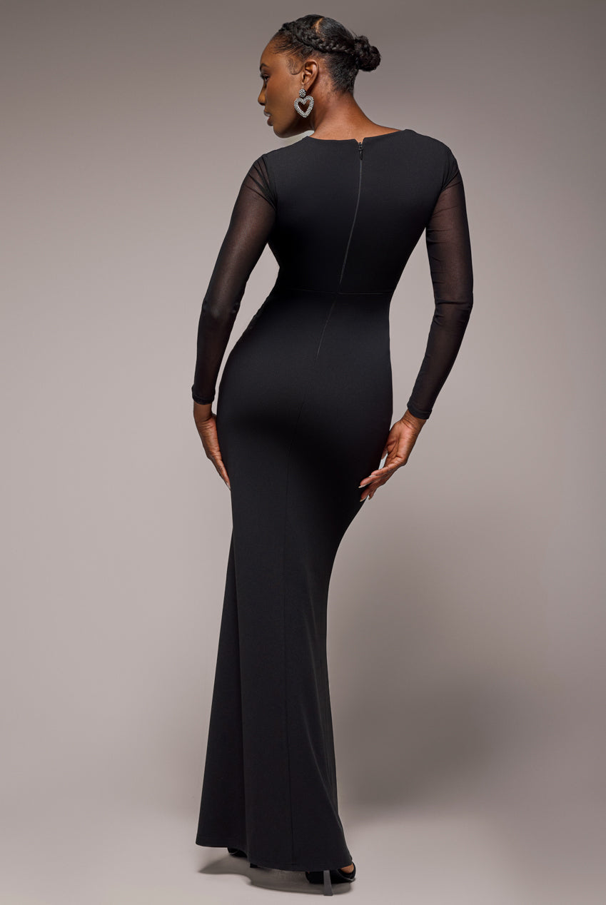Front Crossover Lurex Split Maxi Dress - Black DR4631