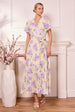Butter Yellow Pleated Dress With Purple Florals by Angeleye