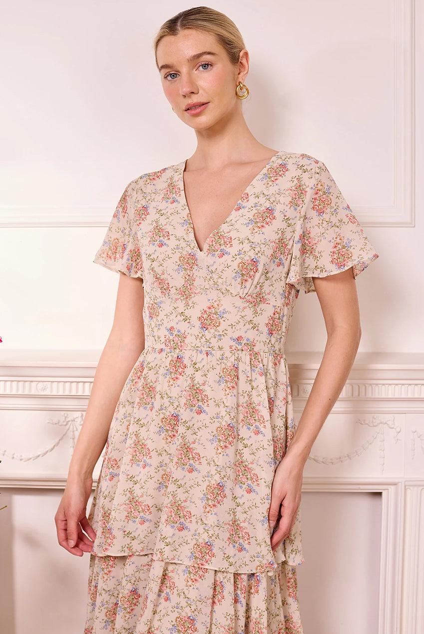 Ditsy Floral Cream Tiered Maxi Dress Z042598
