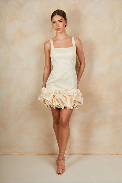 Cream - Ruffle Hem Satin Mini Dress In Cream by Chi Chi London