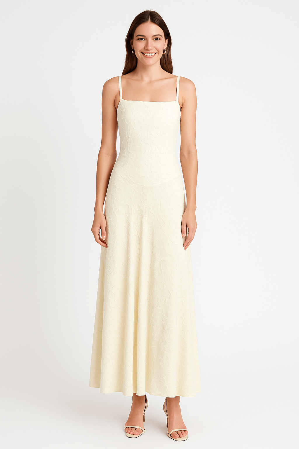A-Line Jacquard Thin Adjustable Straps Maxi Dress AV-IMD2191BLK
