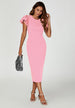 Volume Sleeve Bodycon Midi Dress In Pink by FS Collection