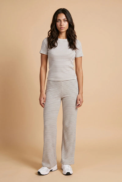 Chocolate - Ribbed Stripe Short Sleeve Top Chocolate by Urban Bliss