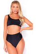 High Waisted Thong Bikini Bottoms In Black by Maribela