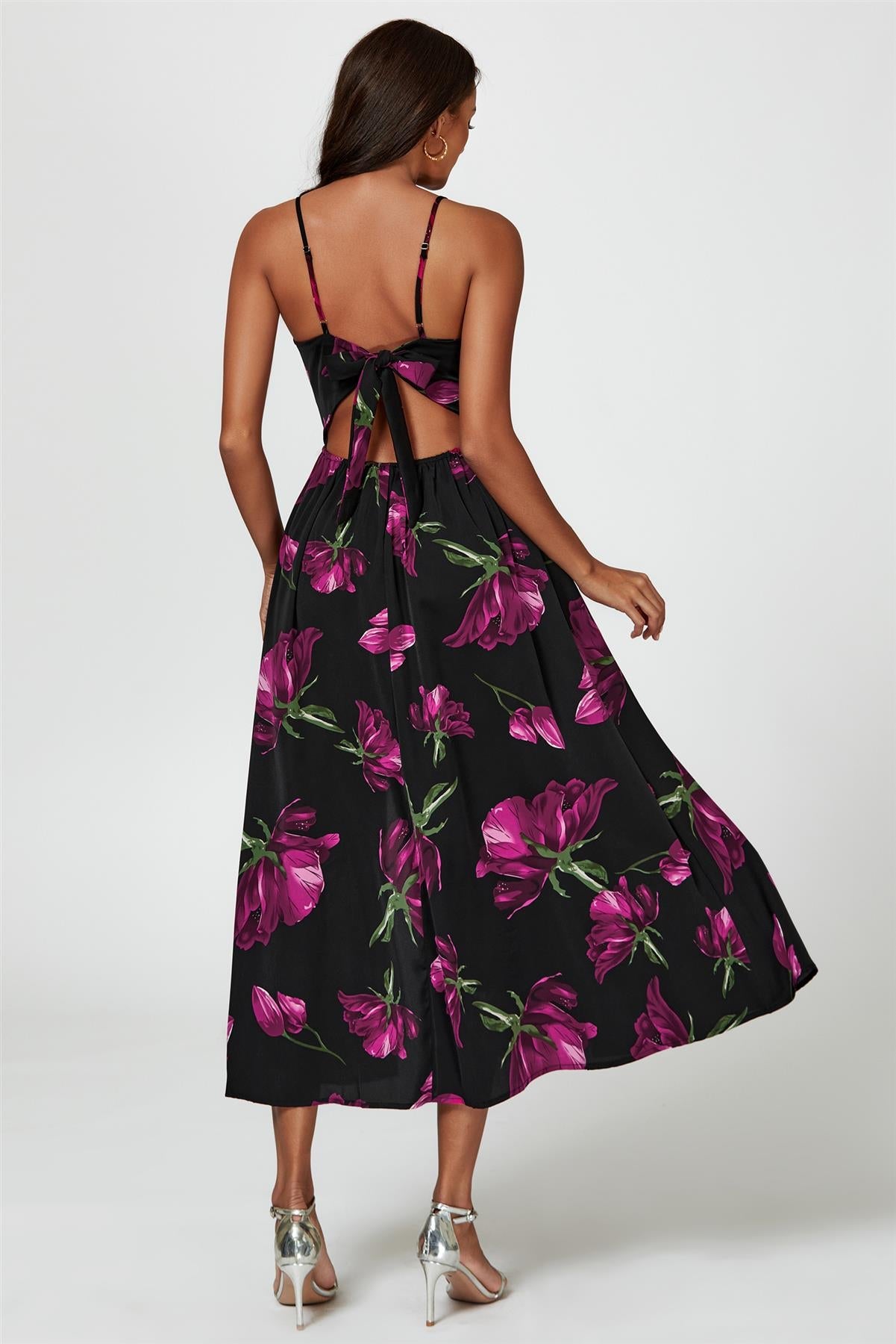 Floral Print Maxi Dress In Black FS804-BM