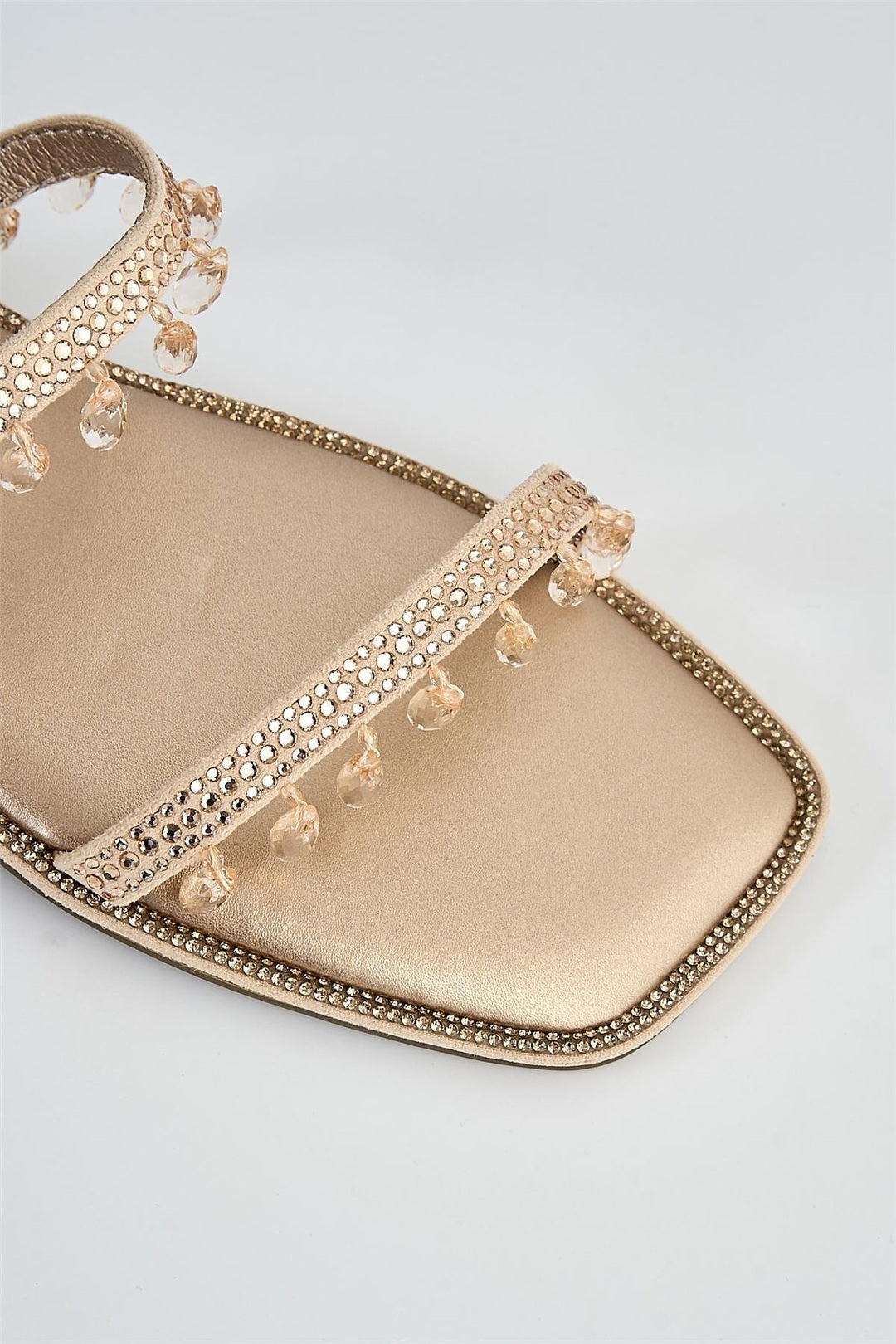 Maddie 2 Band Gemstone Droplet Flat Sliders In Champagne 1008-CHAM