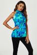 FS Collection Abstract Floral Print Halter Neck Tie Back Top In Blue